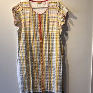 Aurelia Kurta XXL Short Sleeved Blocked Striped Yellow Indian Attire